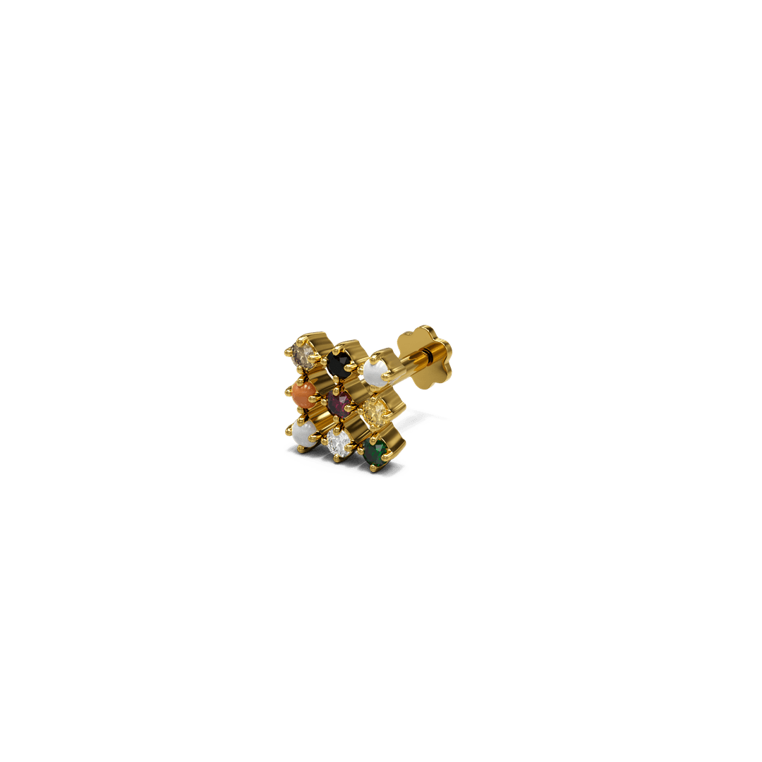 22K Bari Navaratna Gold Nose Stud